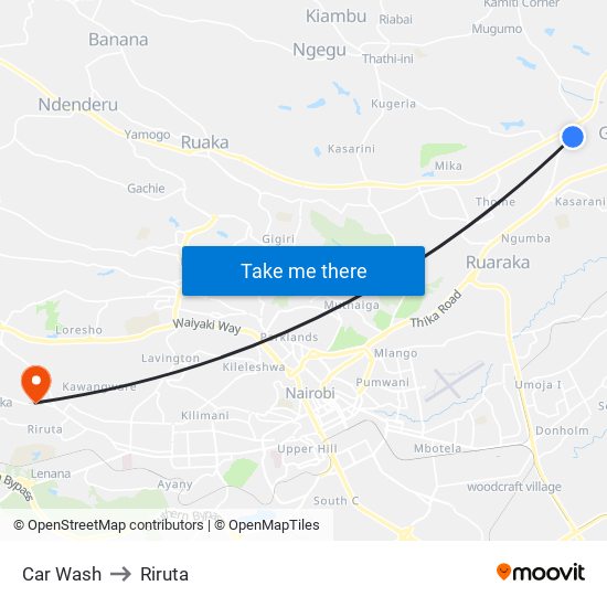 Car Wash to Riruta map