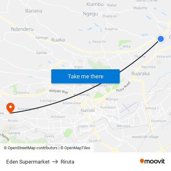 Eden Supermarket to Riruta map