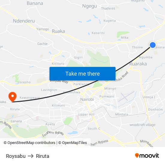 Roysabu to Riruta map