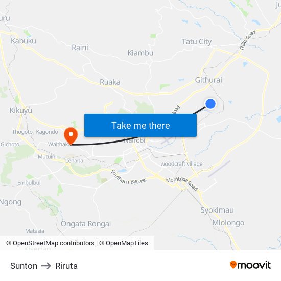 Sunton to Riruta map