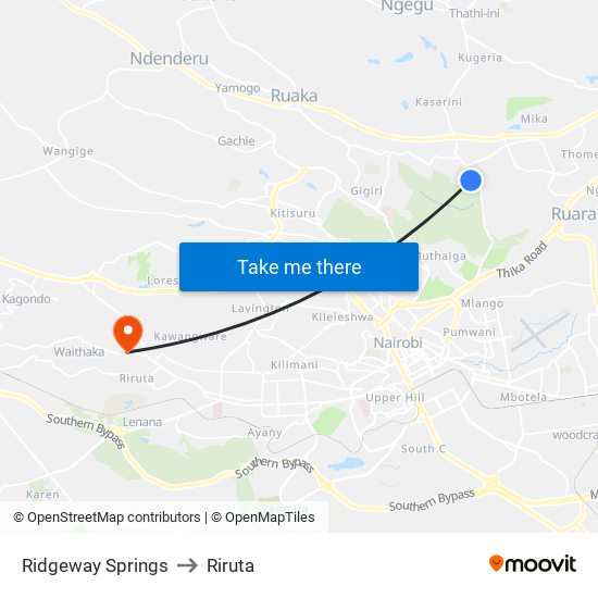 Ridgeway Springs to Riruta map