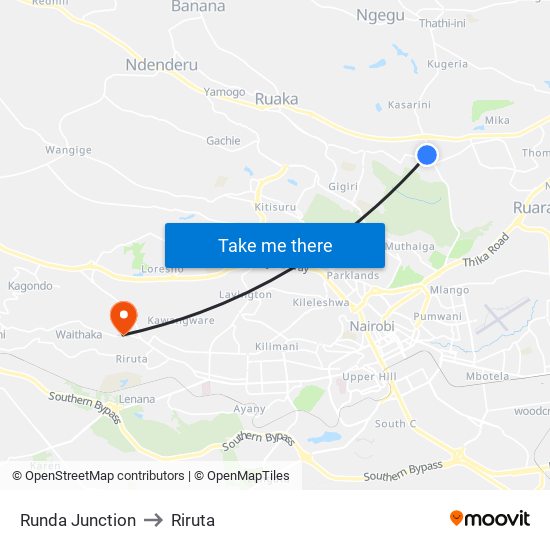 Runda Junction to Riruta map
