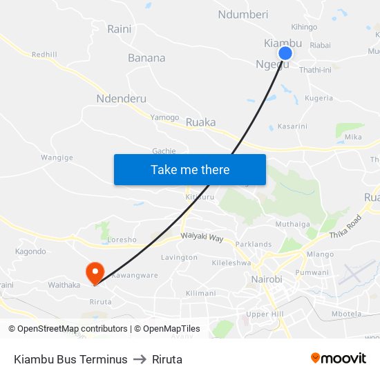 Kiambu Bus Terminus to Riruta map