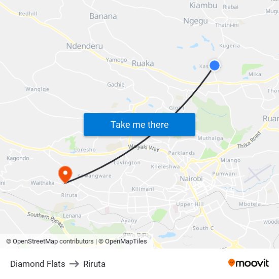 Diamond Flats to Riruta map