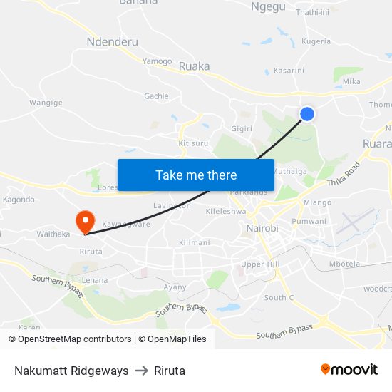 Nakumatt Ridgeways to Riruta map