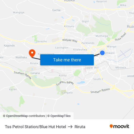 Tss Petrol Station/Blue Hut Hotel to Riruta map