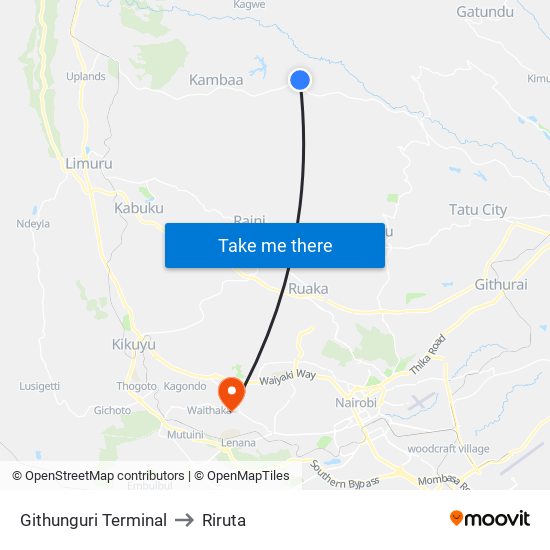 Githunguri Terminal to Riruta map