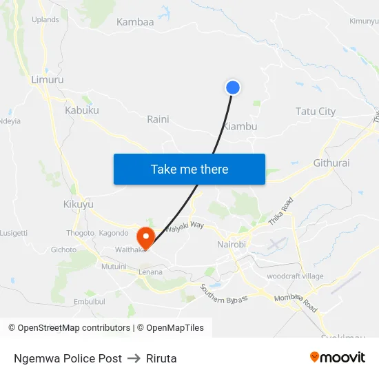 Ngemwa Police Post to Riruta map