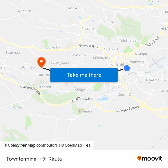 Townterminal to Riruta map
