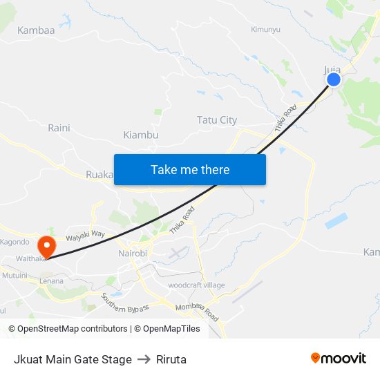 Jkuat Main Gate Stage to Riruta map