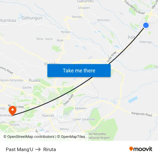 Past Mang'U to Riruta map