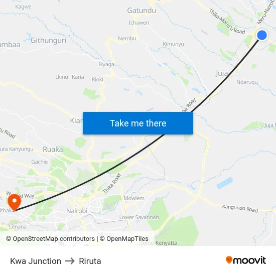 Kwa Junction to Riruta map