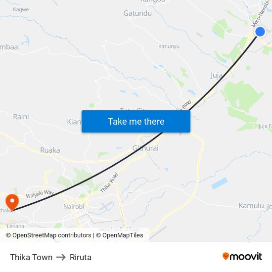 Thika Town to Riruta map