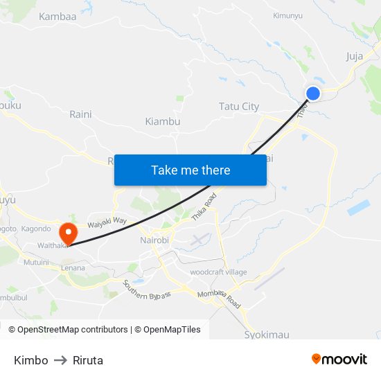 Kimbo to Riruta map