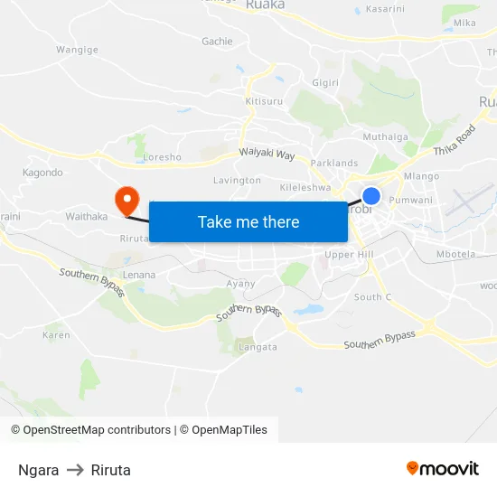 Ngara to Riruta map
