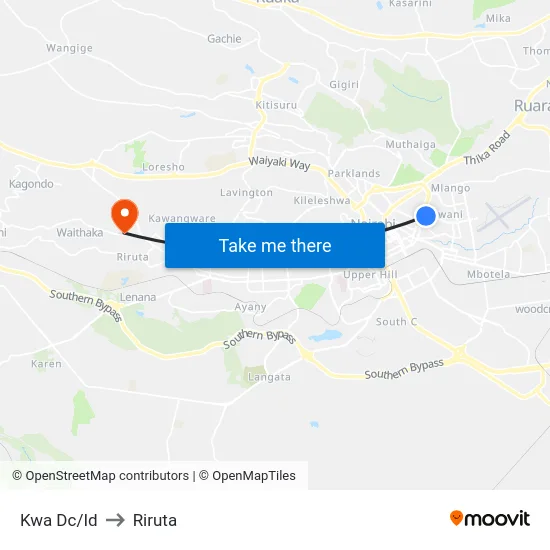 Kwa Dc/Id to Riruta map