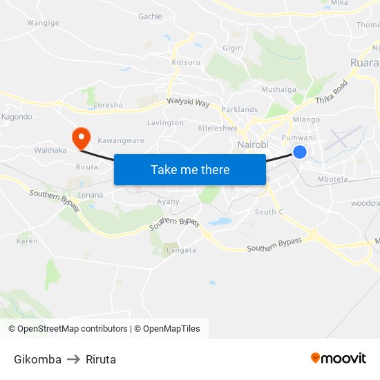 Gikomba to Riruta map