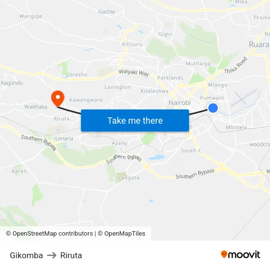 Gikomba to Riruta map