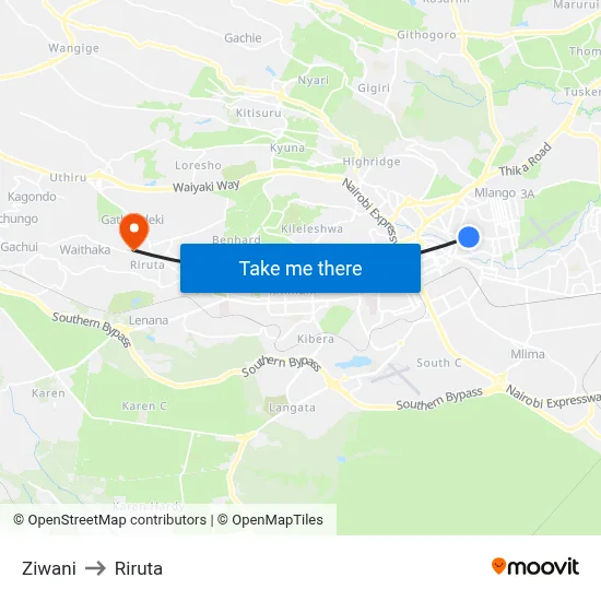 Ziwani to Riruta map