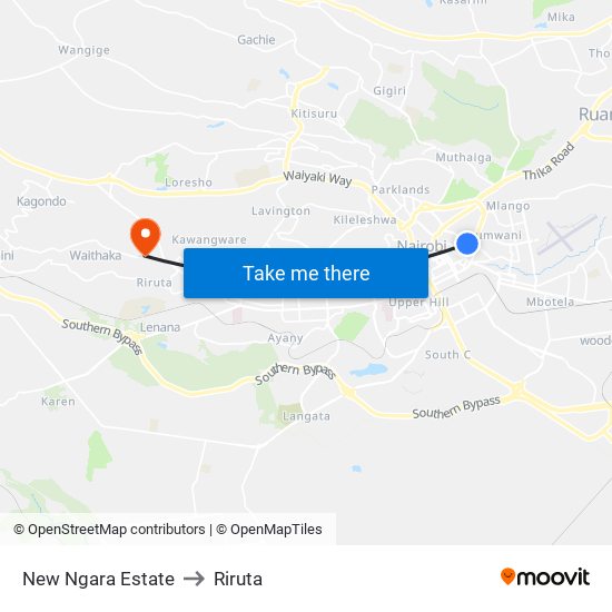 New Ngara Estate to Riruta map