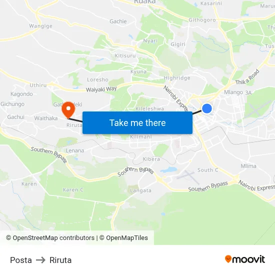 Posta to Riruta map