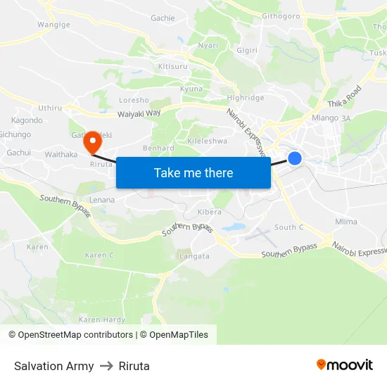 Salvation Army to Riruta map