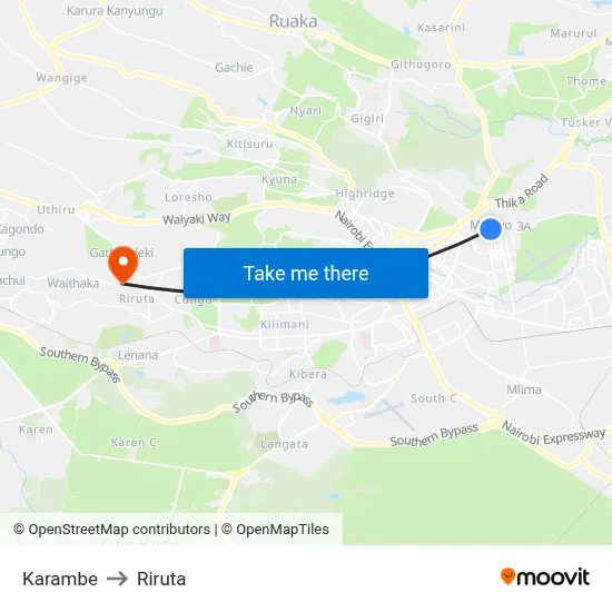 Karambe to Riruta map