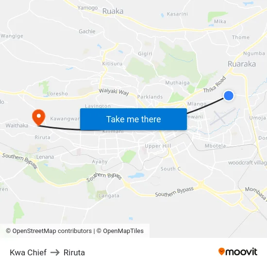 Kwa Chief to Riruta map