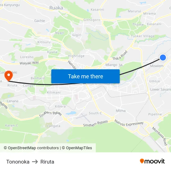 Tononoka to Riruta map