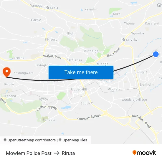 Mowlem Police Post to Riruta map