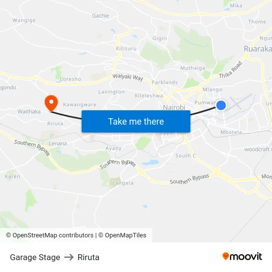 Garage Stage to Riruta map