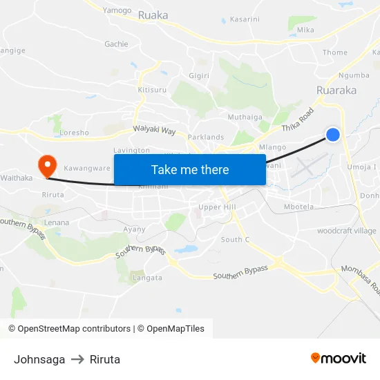 Johnsaga to Riruta map