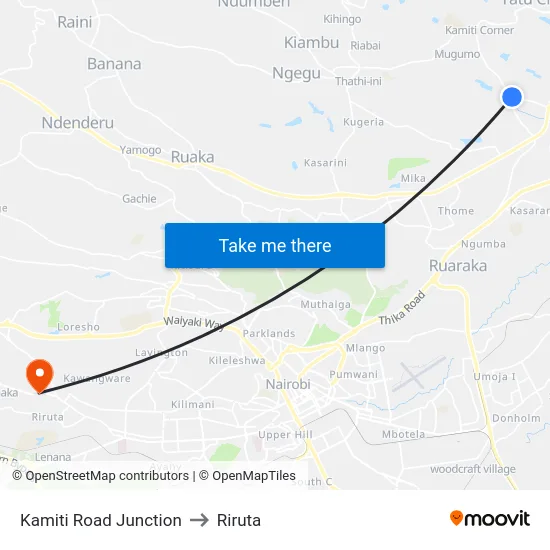 Kamiti Road Junction to Riruta map