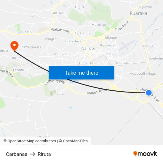 Carbanas to Riruta map