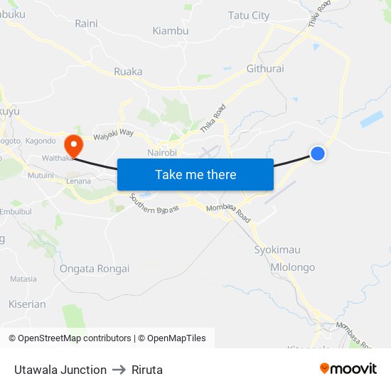 Utawala Junction to Riruta map