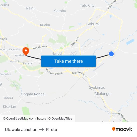 Utawala Junction to Riruta map