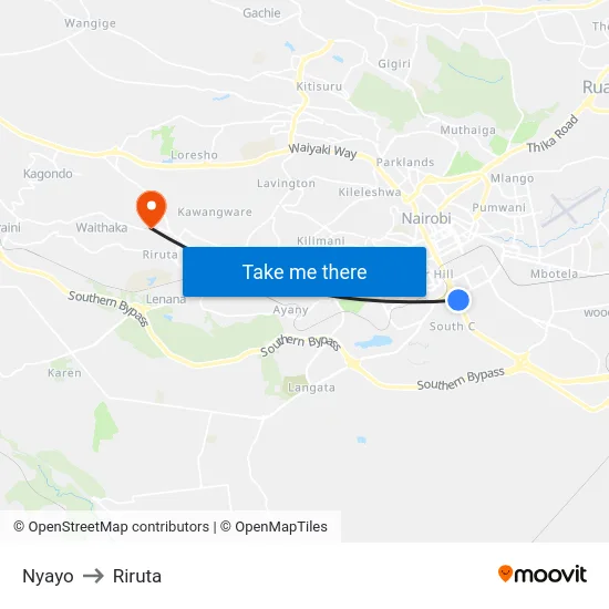 Nyayo to Riruta map