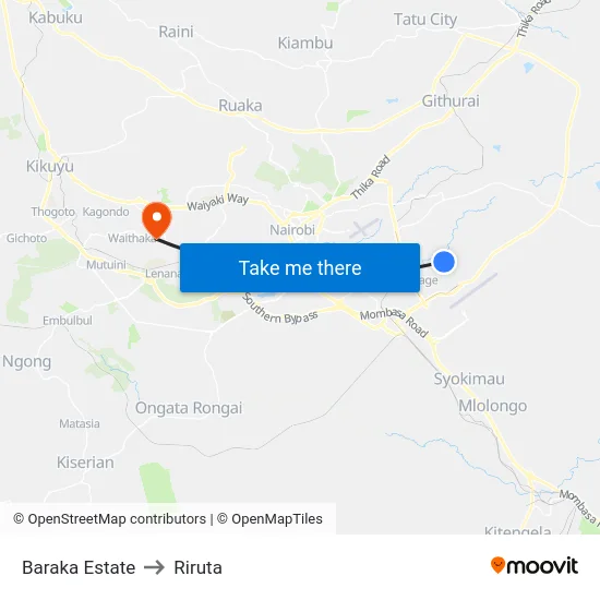 Baraka Estate to Riruta map