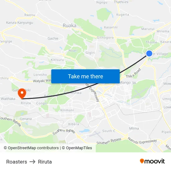 Roasters to Riruta map