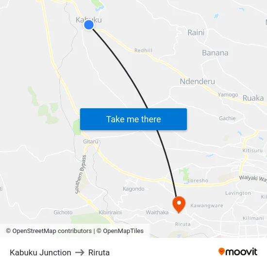 Kabuku Junction to Riruta map