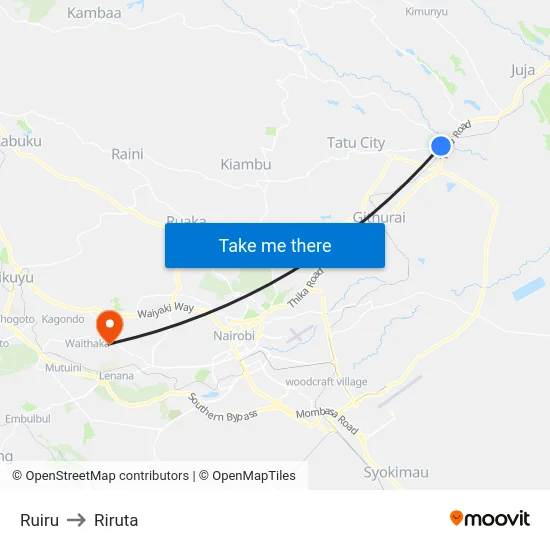 Ruiru to Riruta map