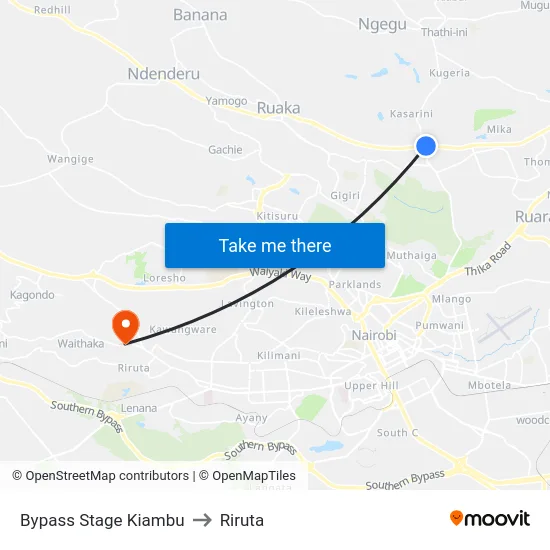 Bypass Stage Kiambu to Riruta map