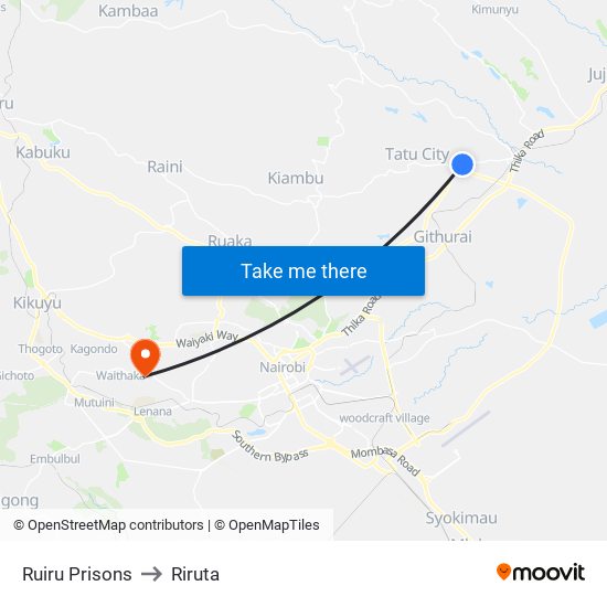 Ruiru Prisons to Riruta map