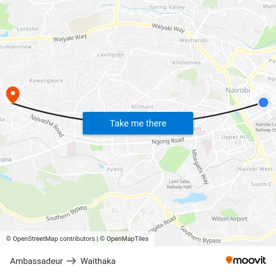 Ambassadeur to Waithaka map