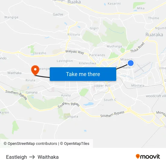 Eastleigh to Waithaka map