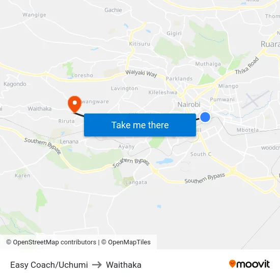 Easy Coach/Uchumi to Waithaka map