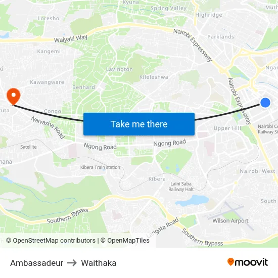 Ambassadeur to Waithaka map