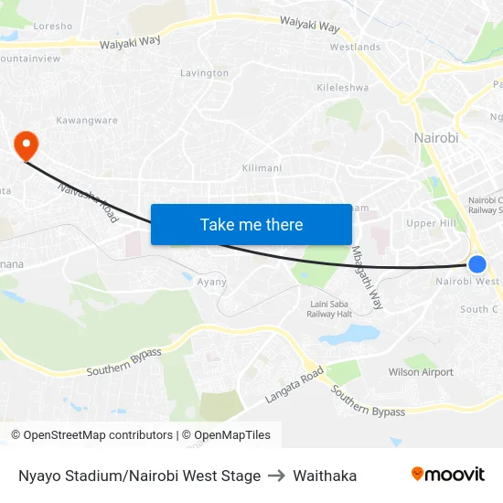 Nyayo Stadium/Nairobi West Stage to Waithaka map