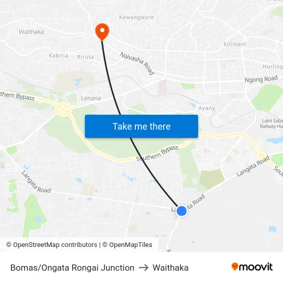Bomas/Ongata Rongai Junction to Waithaka map