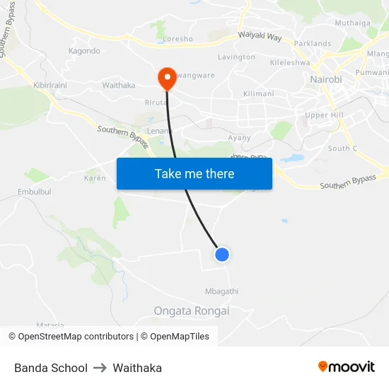 Banda School to Waithaka map